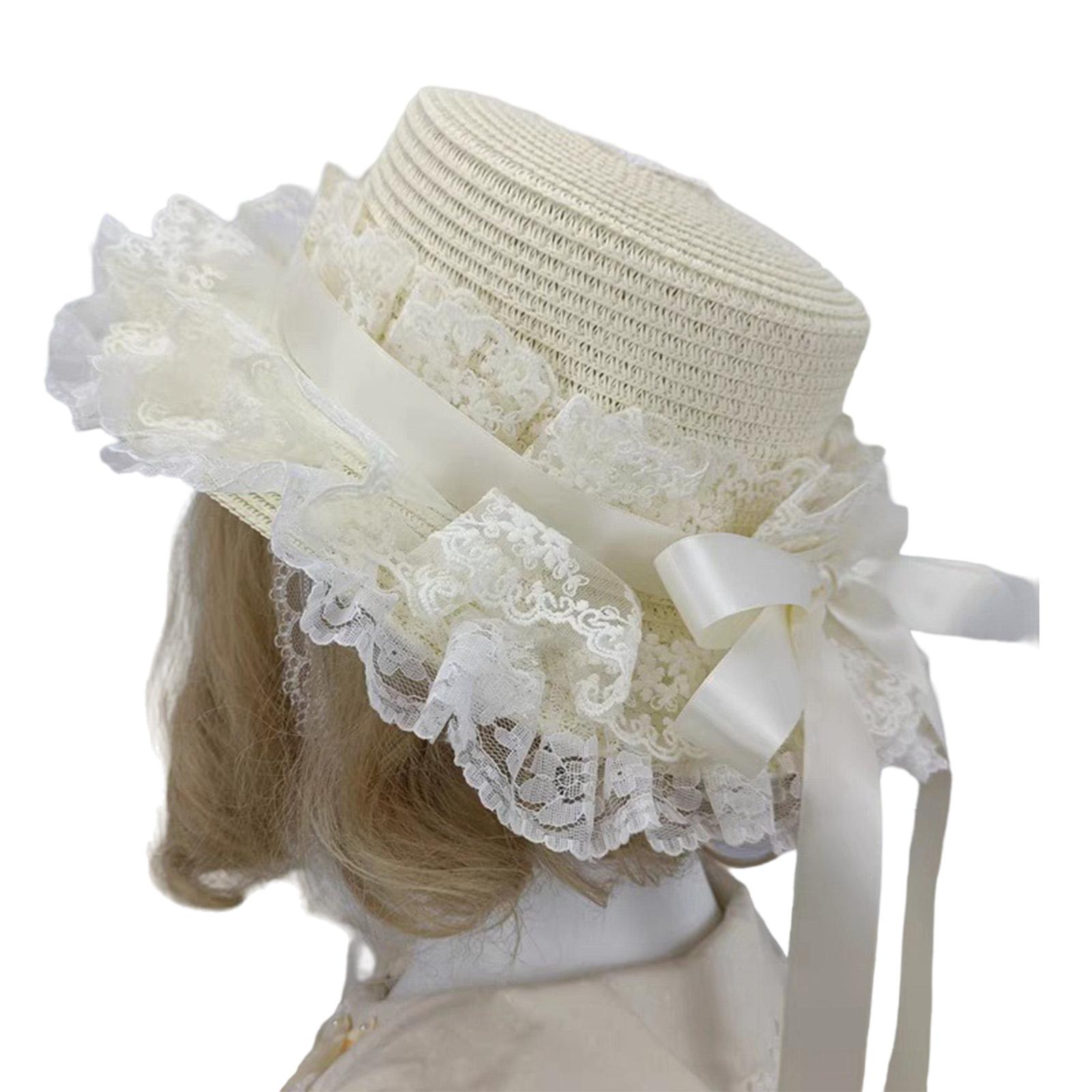 

Stylish French Bonnet Hat With Lace Trim and Bowknot Adjustable Straw Hat For Special Occasion Roleplay Game Headwear