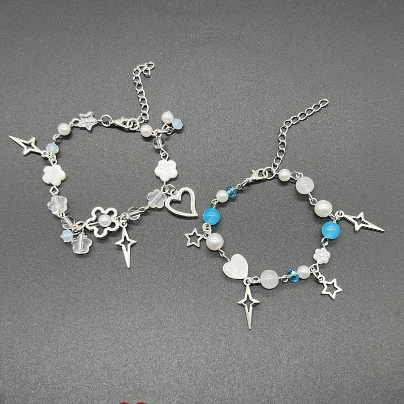 Handmade Flower Beaded Bangle Fashion Star Heart Charm Bracelets Wristband Temperament Bangle Statement Jewelry