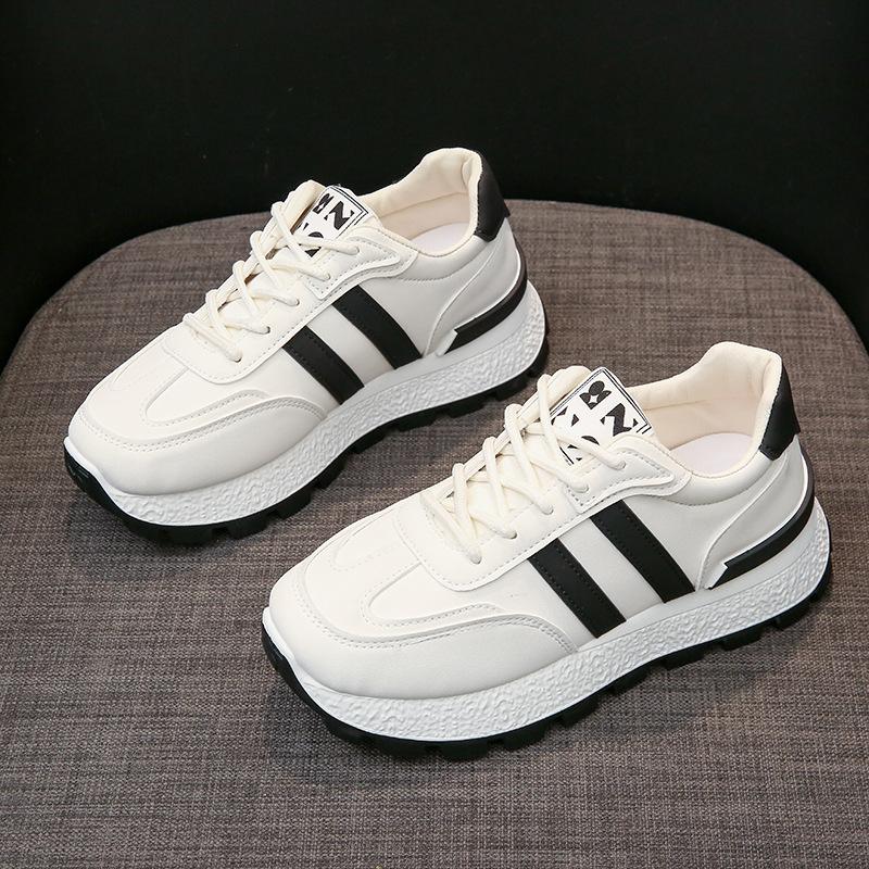 Women's Plus Size Sports Shoes Leisure Thick Sole Front Lace Up PU Round Toe Sneaker Shoes 37-44