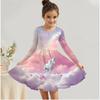 Mädchen Freizeitkleid mit 3D-Einhorn-Print, Rundhalsausschnitt, lange Ärmel, Kinder Prinzessinenkleid