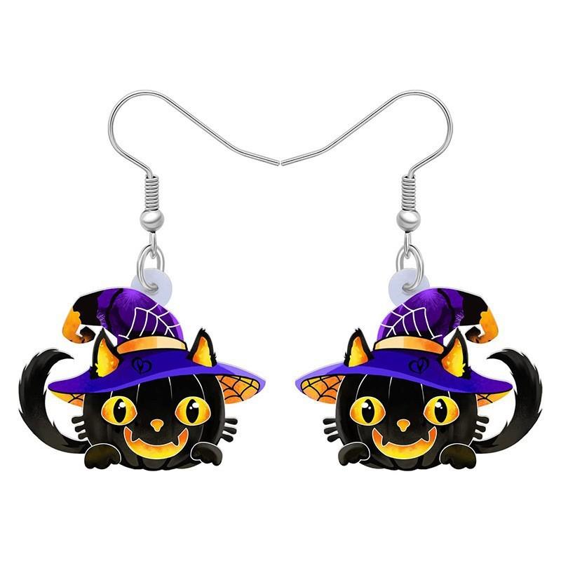 Themed Halloween Cat Pumpkin Skull And Dog Pattern Women Acrylic Earrings