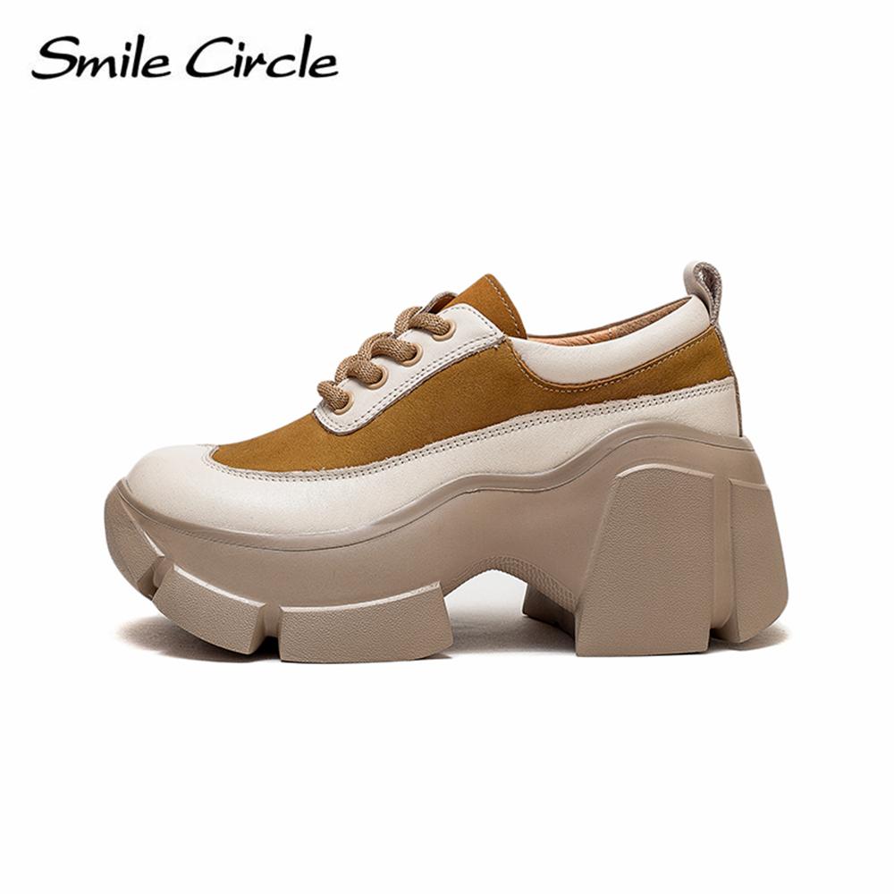 Zapatillas de deporte gruesas de cuero natural para mujer, zapatos