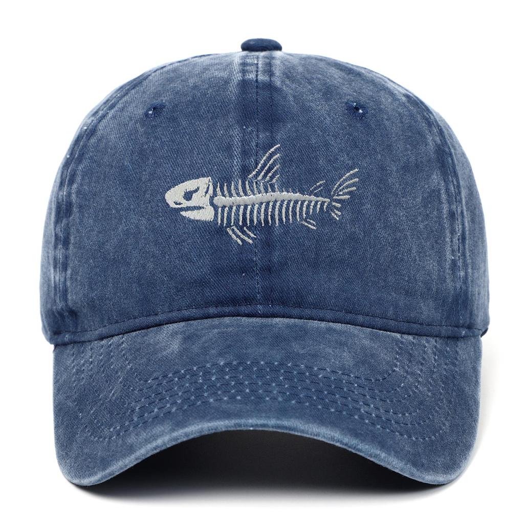 Unisex Washed Cotton Fashion Baseball Cap with Fishbone Embroidery