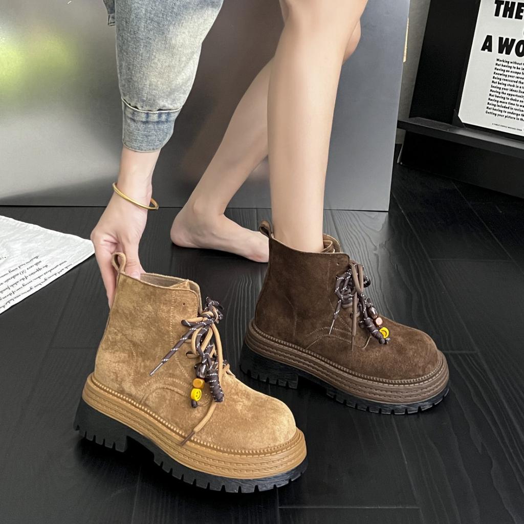 Suding home! Retro polished Martin boots women's 2025 new autumn beaded thick-soled heightening outdoor mountaineering short boots