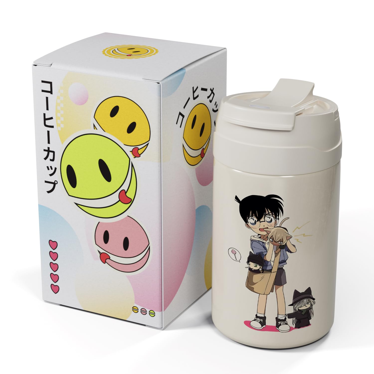 

Cute Stainless Steel 2-Way Water Bottle with Direct Drinking Function, Coffee Cup, Large Capacity, Keeps Cold or Hot, Vacuum Insulated, Leak-Proof,