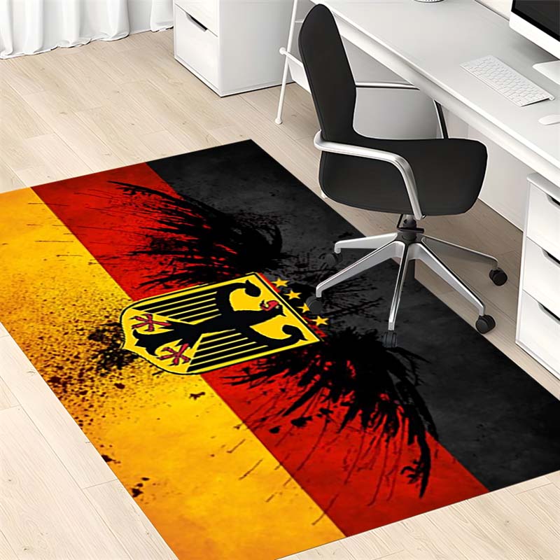 Germany Flag Eagle Coat of Arms Area Rug, Non Slip Black Red Gold Floor Mat for Living Room Bedroom German Fan Home Decor