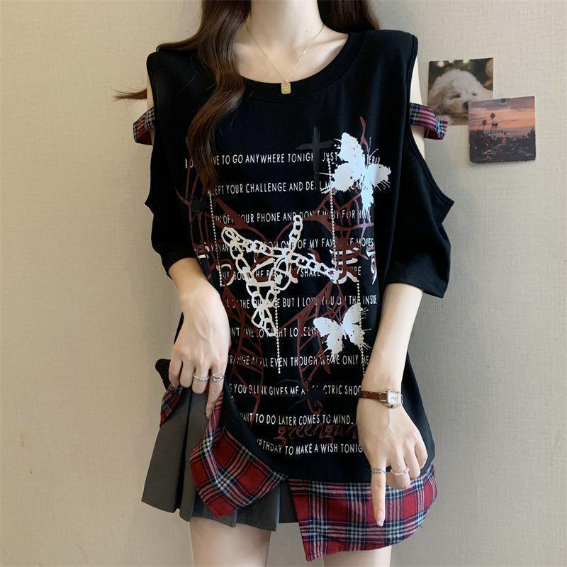 Women's Plus Size Butterfly Print Off-Shoulder Short Sleeve T-shirt - Flattering, Stylish & Versatile Summer Top