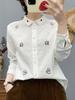 Spring 2026 Cartoon Embroidered Long-Sleeve Women's Cotton Gauze Shirt