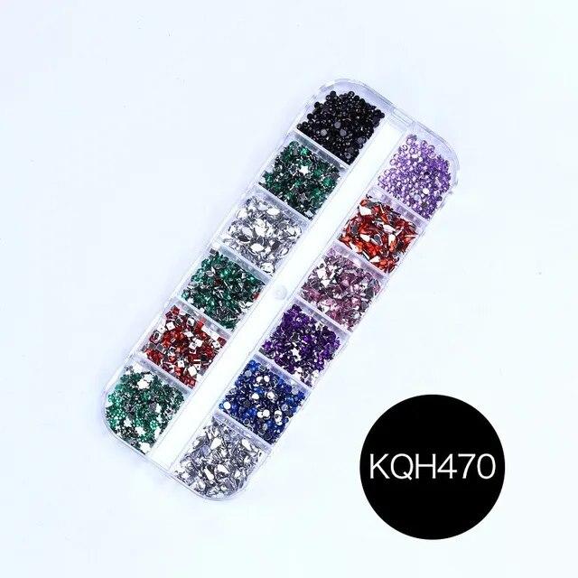 12 Grid Nails Art Rhinestone Kinds of Shapes Stones Resin Glitter 3Dgems DIY Manicure Decoration Nail Supplies for Professionals