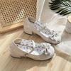 Girs Lovely Lolita JK  Shoes 2025 New Women High Heels Pumps Sweet Lace Bow Round Head Thick Heel Mary Jane Single Shoes