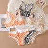 Damen Nahtloses BH-Set Slips Tiefer Bund Leopard Bralette Lingerie-Set V-Ausschnitt Sport-BH Baumwolle Sexy Unterwäsche-Set