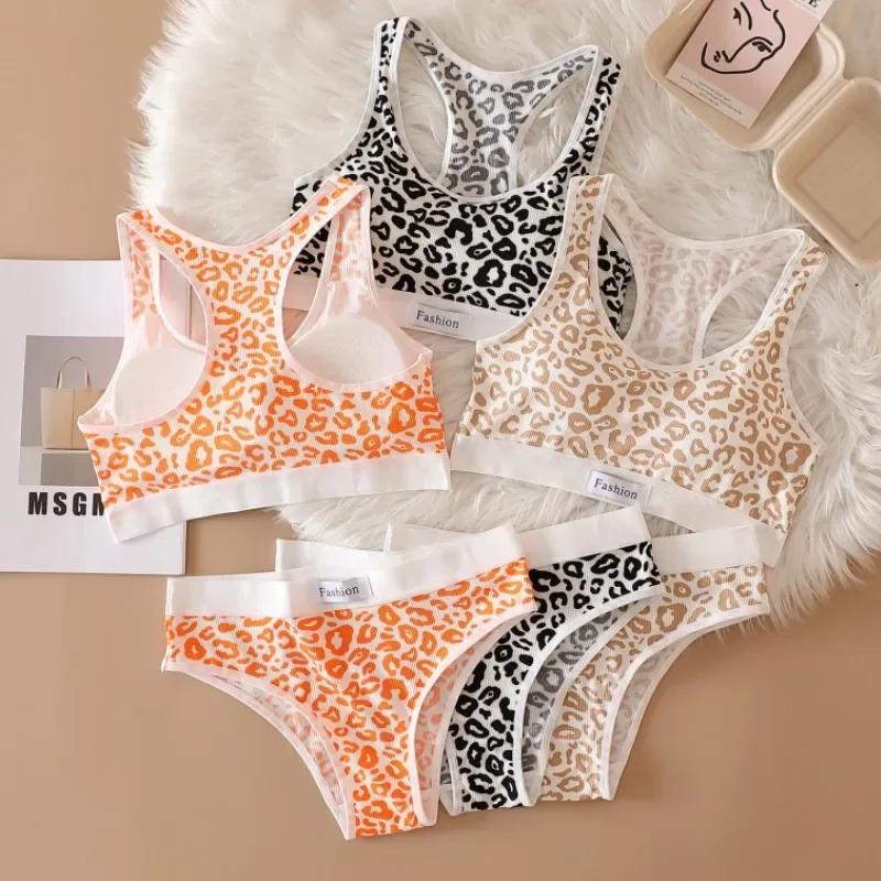 Damen Nahtloses BH-Set Slips Tiefer Bund Leopard Bralette Lingerie-Set V-Ausschnitt Sport-BH Baumwolle Sexy Unterwäsche-Set