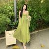 Seaside holiday wind one-word shoulder suspender dress women's summer new loose fresh lazy green dress