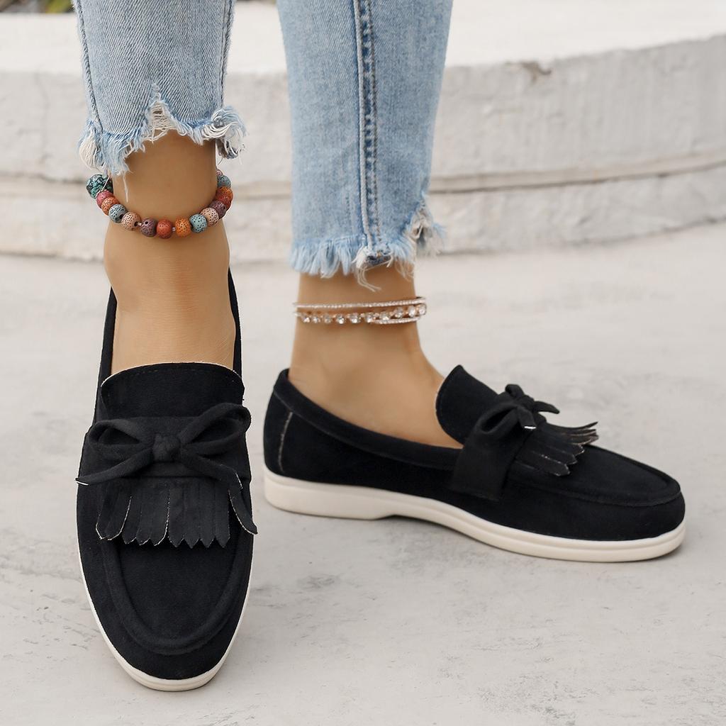 Spring New Fashion Round Head Foot Shoes Flat Casual Large Size Women's Shallow Mouth Bow Doudou Shoes