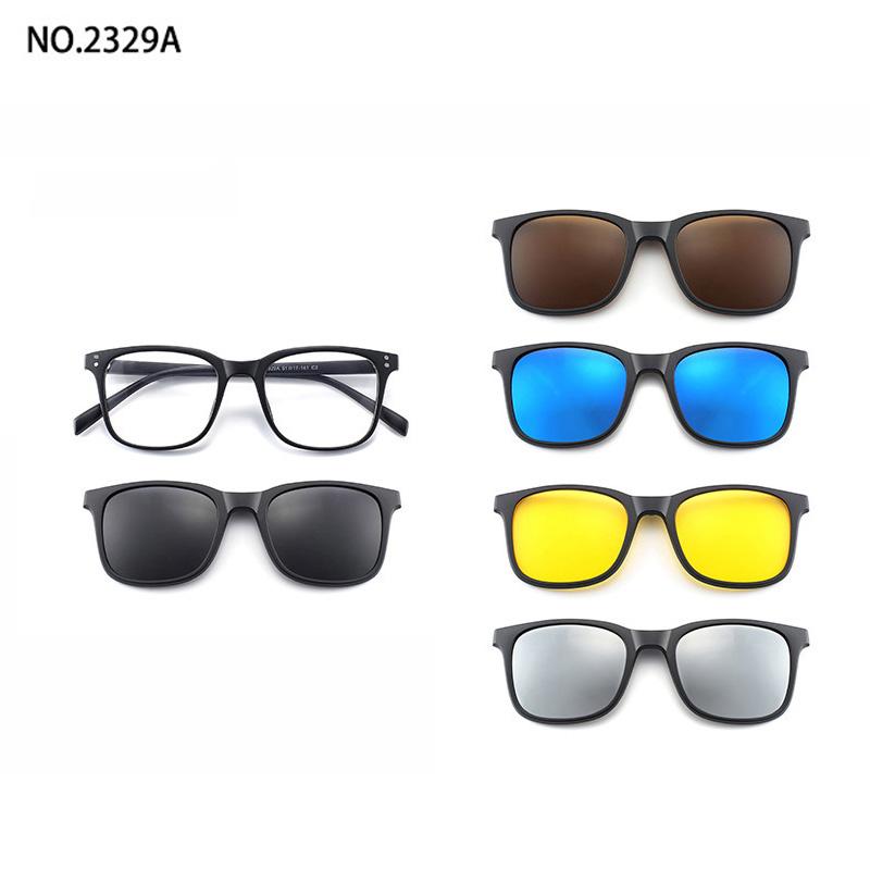 5 Lenes Magnet Clip Sunglasses Square Men Polarized Gray  Frame Custom Prescription Women Myopia Glasses