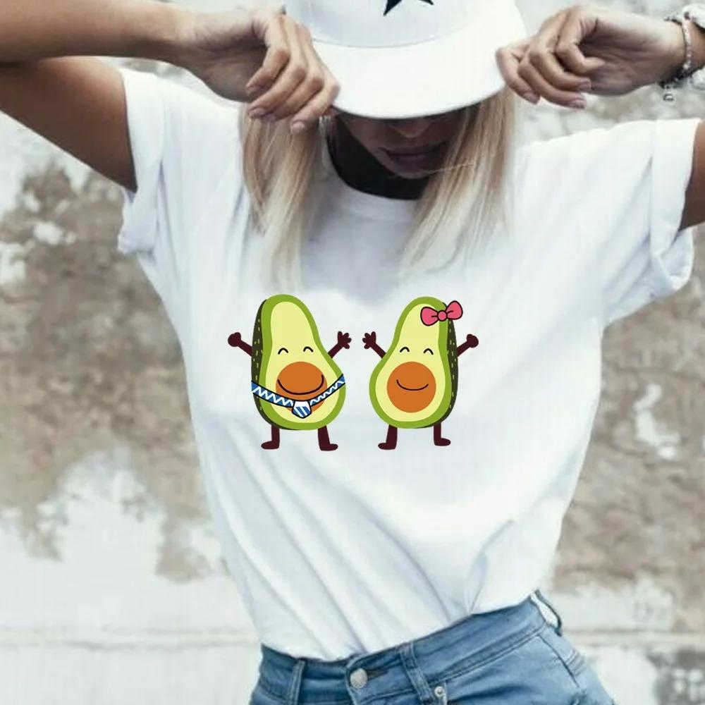 Cute Avocado Printed T-Shirt Short Sleeve Neck Fashion Casual Sport Aesthetic Gothic Clothes Summer Graphic Women'S T Shirt Gift