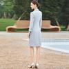 Blue Two-Button Suit Collar Women's Mid-Length Dress - Spring & Autumn Style