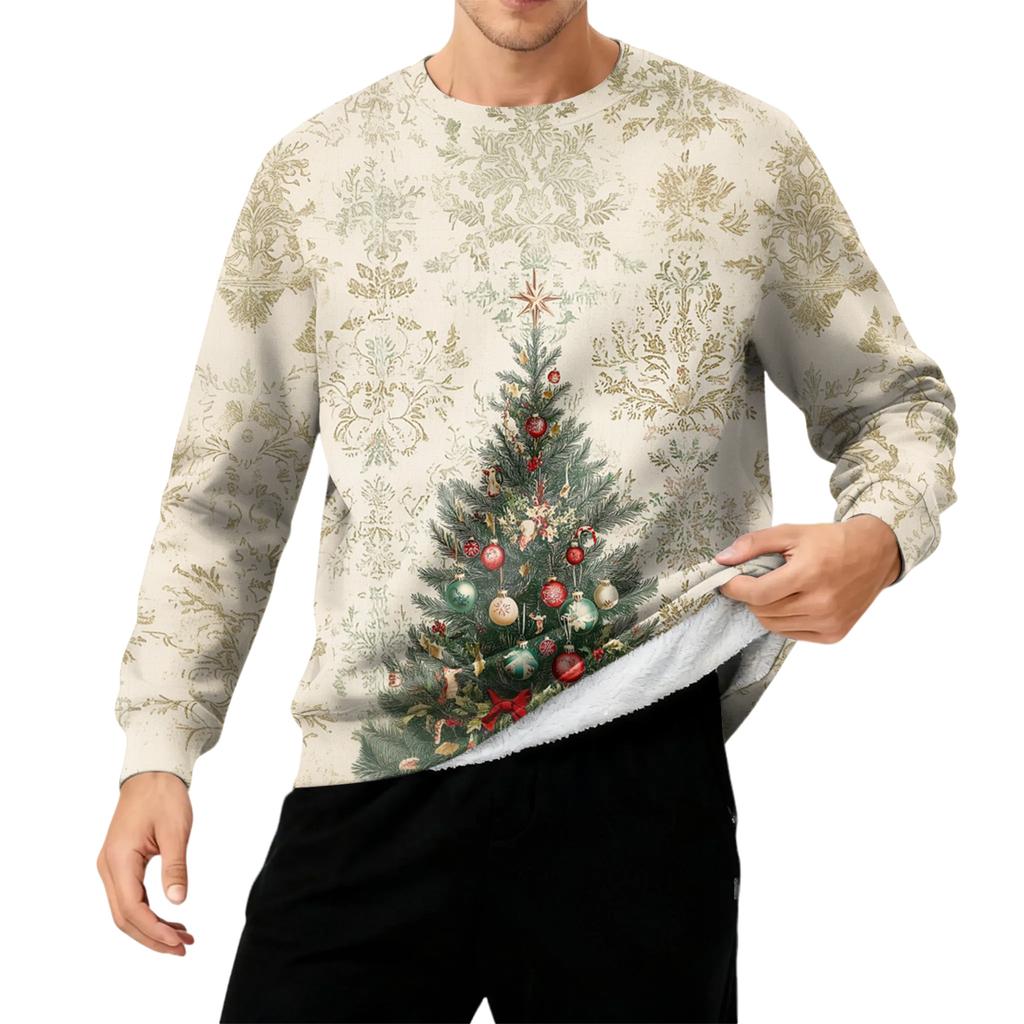 Men's Round Neck Fleece-Lined Thick Warm Sweatshirt