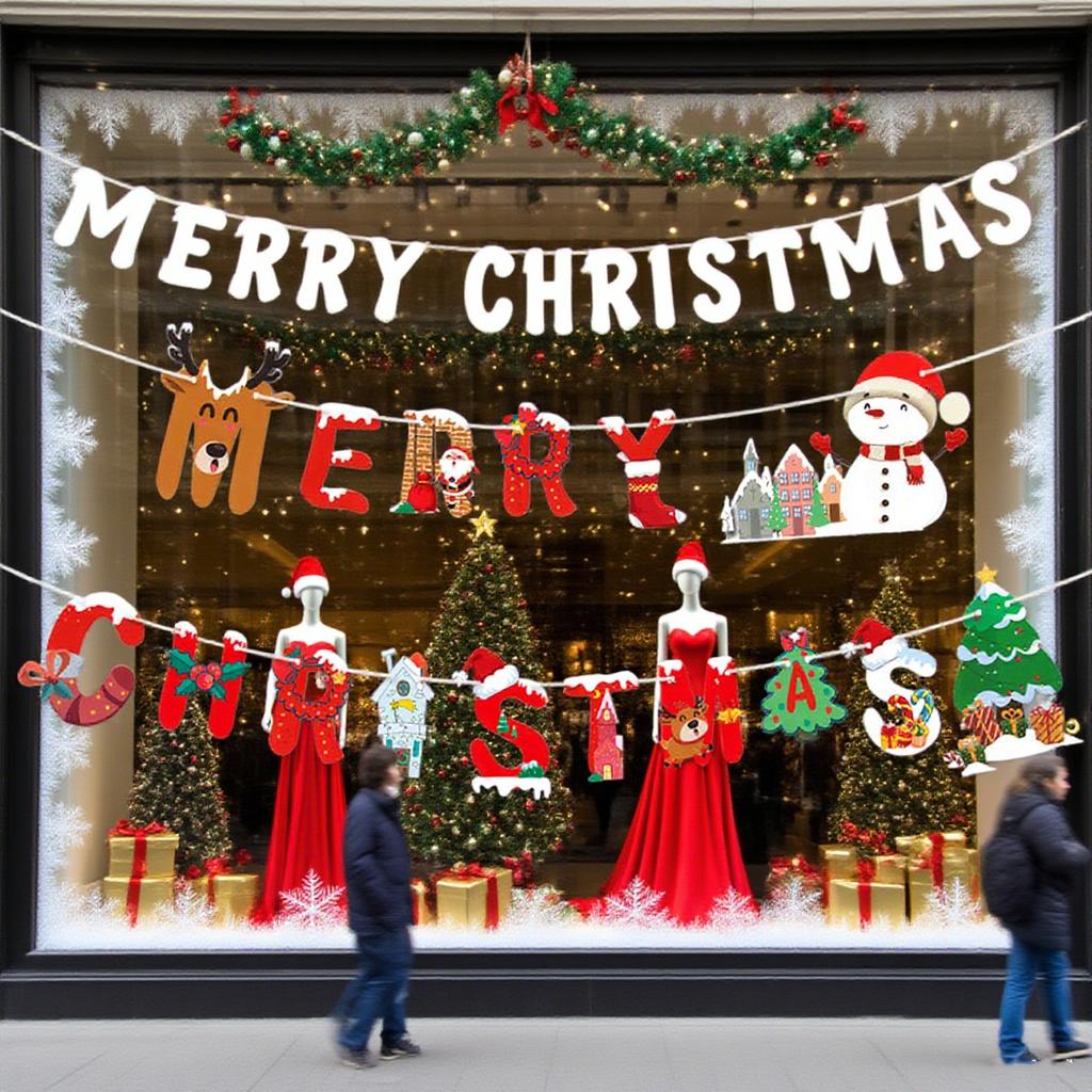 Merry Christmas Paper Banners Flags Hanging Garlands For Xmas Ornaments Holiday Home Party Decoration