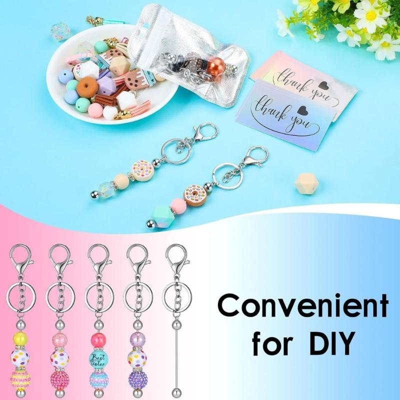 60Pcs Beadable Keychain Resealable Storage Bag and Appreciation Cards Set for Pendants Keychain Jewelry Making