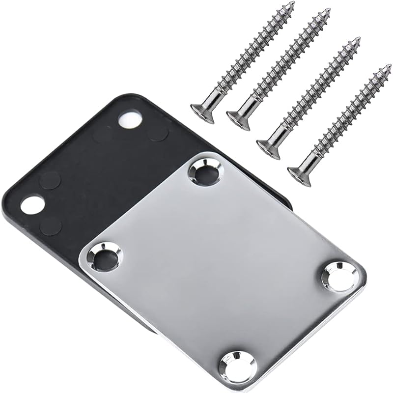 Electric Guitar Neck Plate 4 Holes with Screws for Electric Guitar Bass Parts Replacement (silver) серебряный