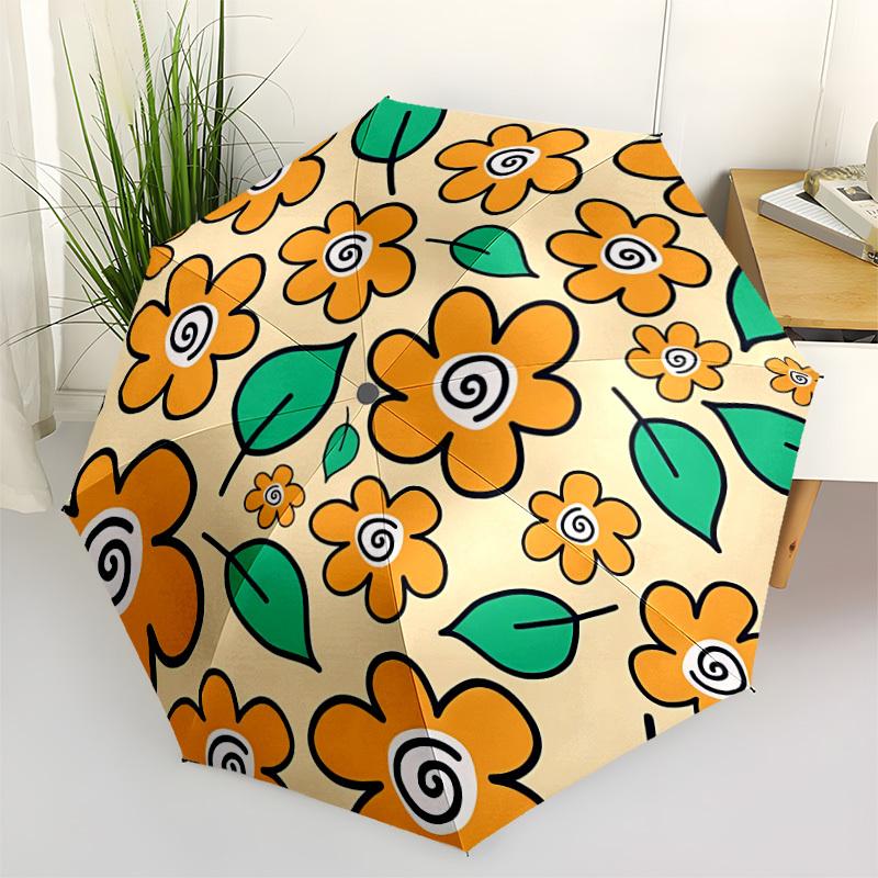 

1pc Floral Pattern Automatic Umbrella | Portable Foldable 8-Rib Manual Open, Cute Birthday & Holiday Gift for Outdoor yy260107111
