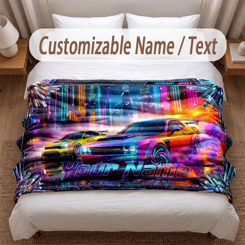 Neon Abstract Theme Soft Blanket Personalized Custom Name Text Print Warm Blanket Home Sofa Bedroom Decor