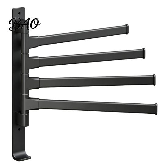 Drill Free Towel Bar Swivel Rack, 180 Degree Rotating Design, Wall Mounted Space Rack for Bathroom Aluminum Swing Holder, Anti-slip Organizer Kitchen