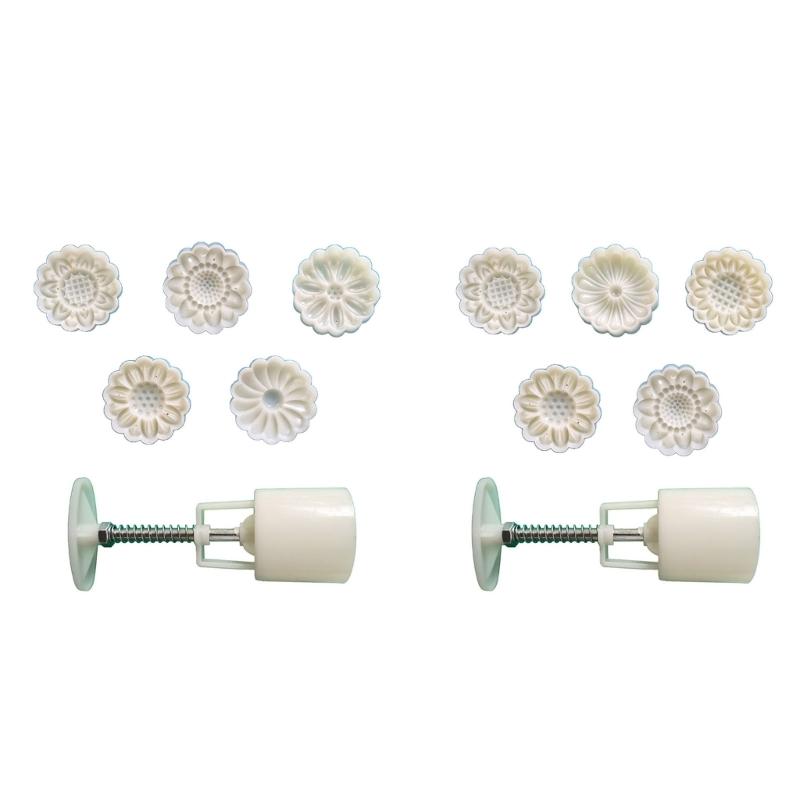 Mung Bean Cake Mold with 5 Seals Flower Midautumn Moon Cake Mold Set Hand Pressed Cookie Dessert Diy Pastry Baking Tool