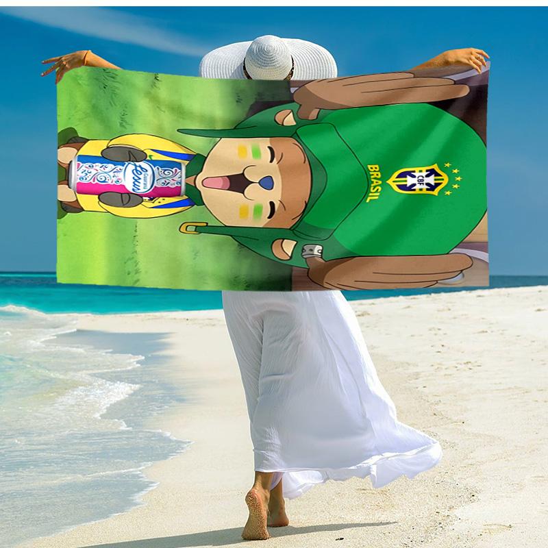 1pc Brazilian Soccer Fan Cartoon Quick Dry Microfiber Bath Towel for Swimming Surfing Camping Unisex Holiday. SJT720138