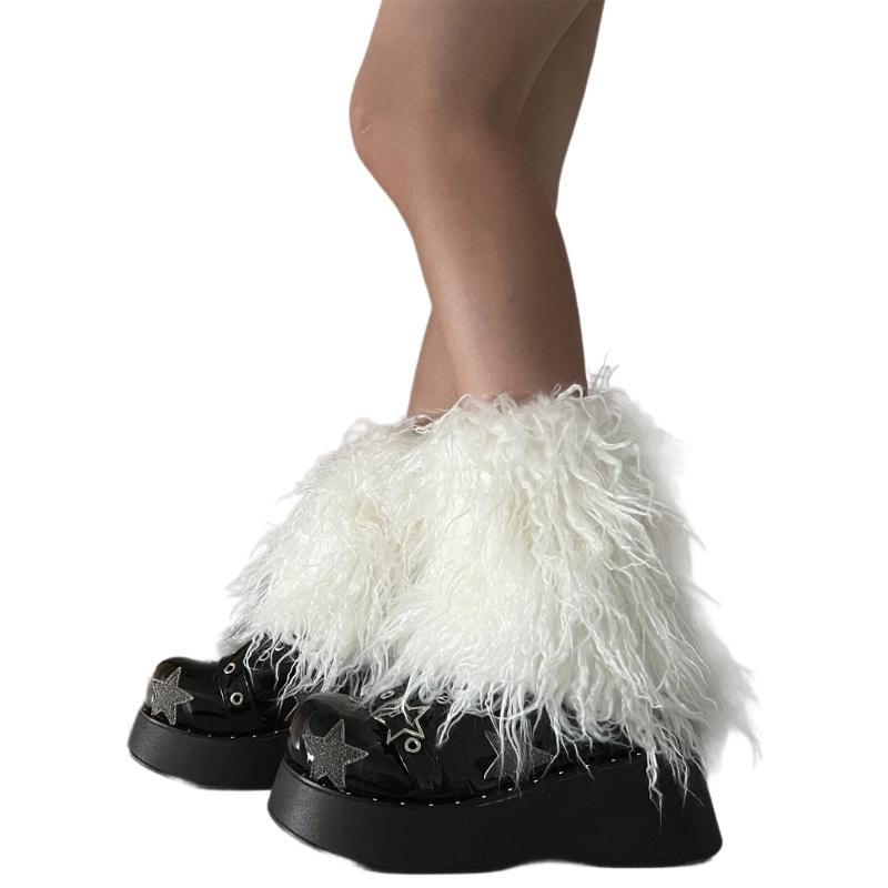 Fuzzy Faux Furs Leg Warmers Furs Heels Long Boots Cuffs Cover Has Elastic One Pair Carnivals Boot Cover Y2K JK Uniform