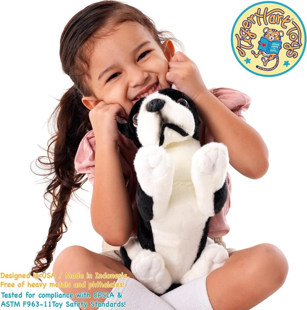 [VIAHART] Boston Terrier "Baxter" Plush Toy – Black & White, Size M (Approx. 30 cm), Soft Dog Plush, Machine Washable