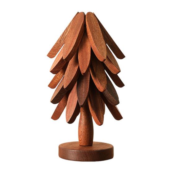5Pcs Wooden Tree-Shaped Coasters with Base Heat-resistant Drink Placemats Pot