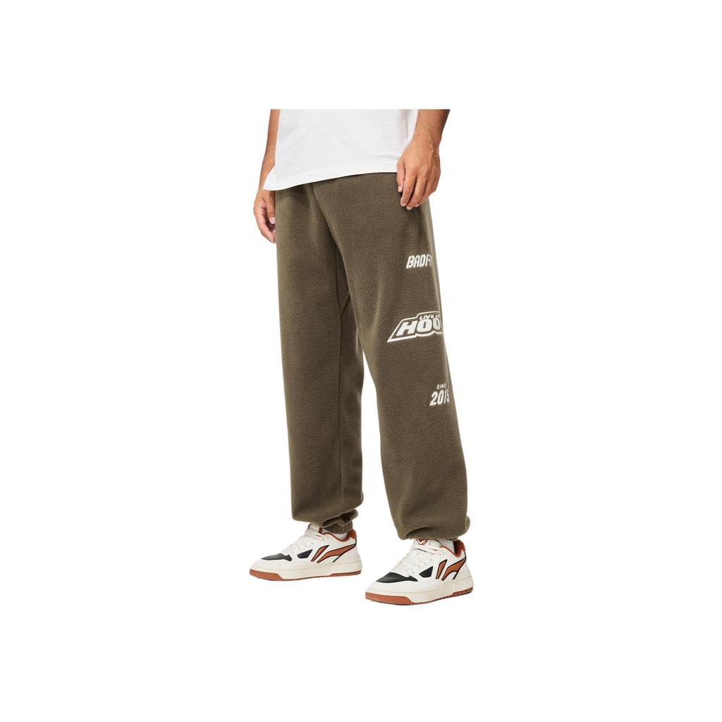 Li Ning Bad Five Comfortable Casual Loose Letter Print Fleece Jogger Pants Men Bottoms Slate-Brown AKYU429-2