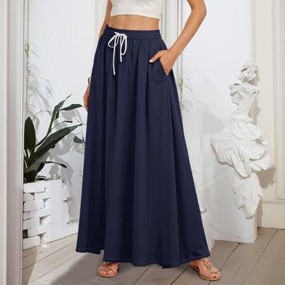 Jupe longue évasée et fluide à volants pour femme, taille élastique, élégante, style bohème