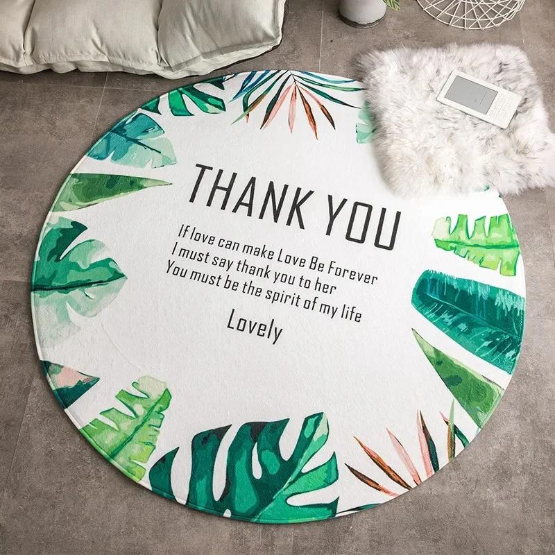 Hawaiian Tropical Leaves Round Carpet Living Room Chair Floor Mat Non-Slip Area Rug for Balcony Table Bedside Sofa Home Decor