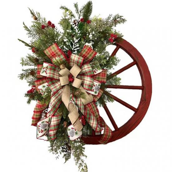 Christmas Decoration Door Hanging Wooden Wheel Wheel Wreath Christmas Pinecone Wreath