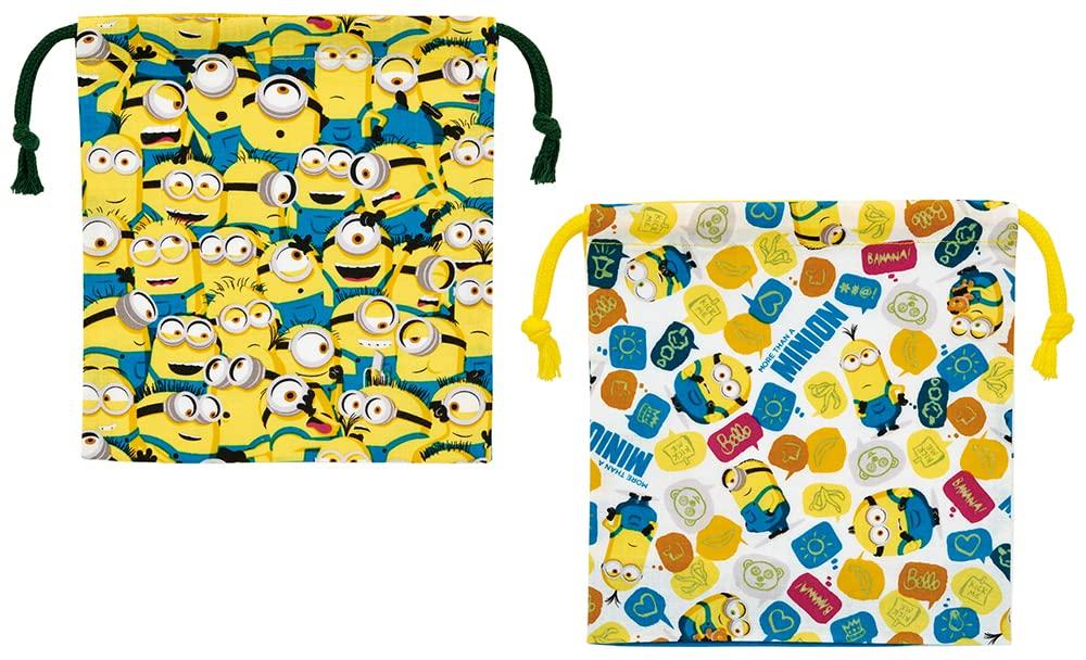 Skater Bento Drawstring Bag with Gusset, Set of 2, Minions Fever, Made In Japan, KB64WN-A