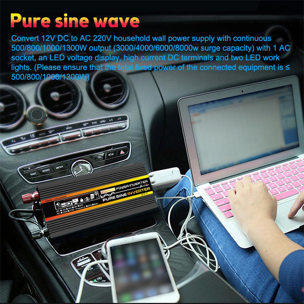 8000W Pure Sine Wave Inverter 12V 220V Power Converter Adaptor 3000/4000/6000w Home Solar Inverter Power Bank for Truck Outdoor