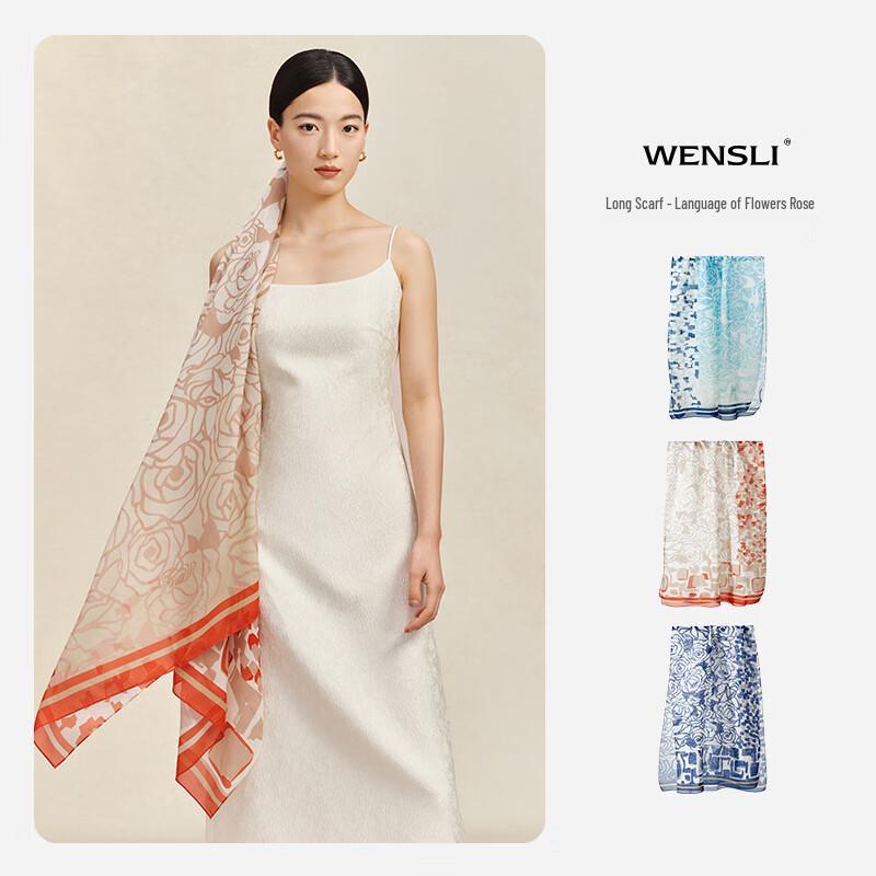 WENSLI Women's Floral Rose Mulberry Silk Scarf
