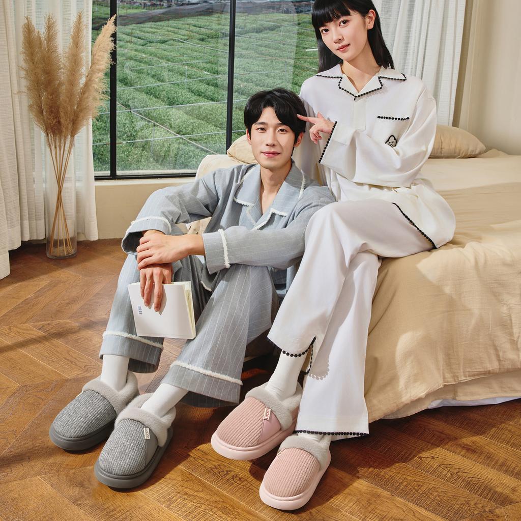 Winter Women Cotton Slippers Plush Warm Thick Bottom Slides Breathable Soft Non-slip Slippers Indoor Outdoor Men Casual Slippers