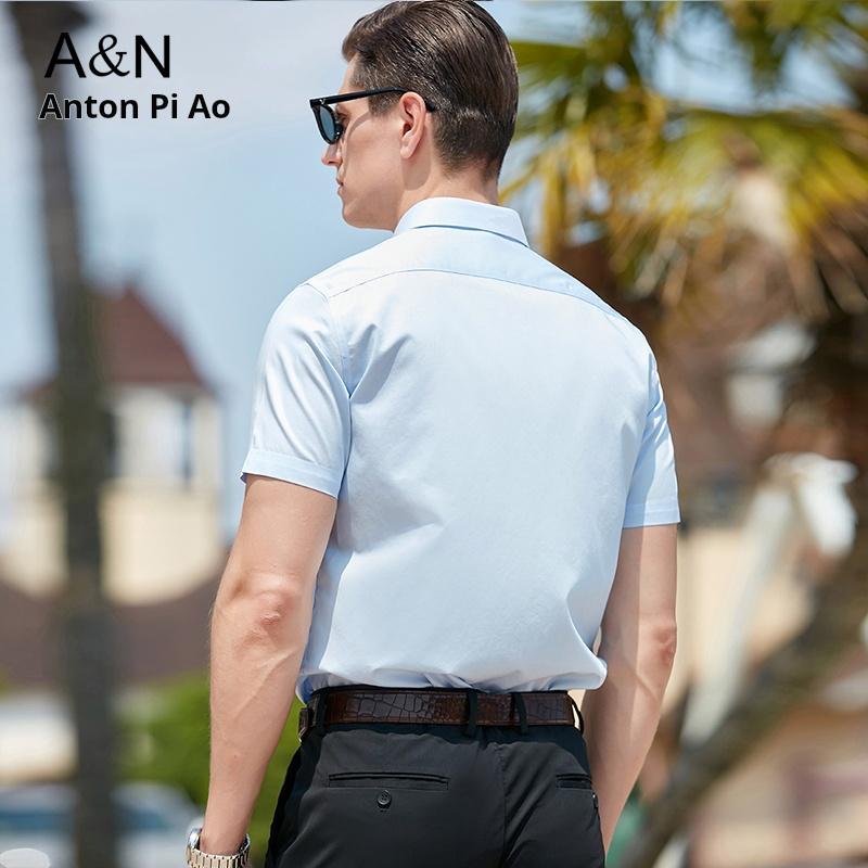 100% long staple cotton with DP no ironing, 100 count double-sided high count pure cotton men's short sleeved shirt