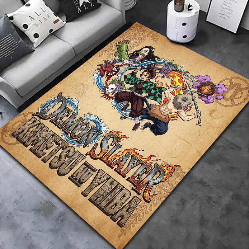 Tappeto Demon Slayer per Soggiorno Camera da Letto Casa Decorazione Divano Gioco Bambini Tappetino Antiscivolo per Pavimento