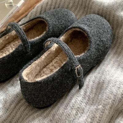Women's Flat Woolen Shoes Outside, Mary Jane's Fleece Skirt, Fairy Ballet, Fluffy Shoes