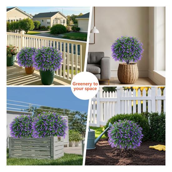 Artificial Topiary Ball with Lavender Flowers 16 Inches UV Resistant Faux