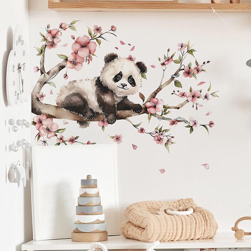 

Мультяшная панда ветка цветок наклейка на стену гостиная фон украшение детская спальня домашний декор самоклеящаяся наклейка
