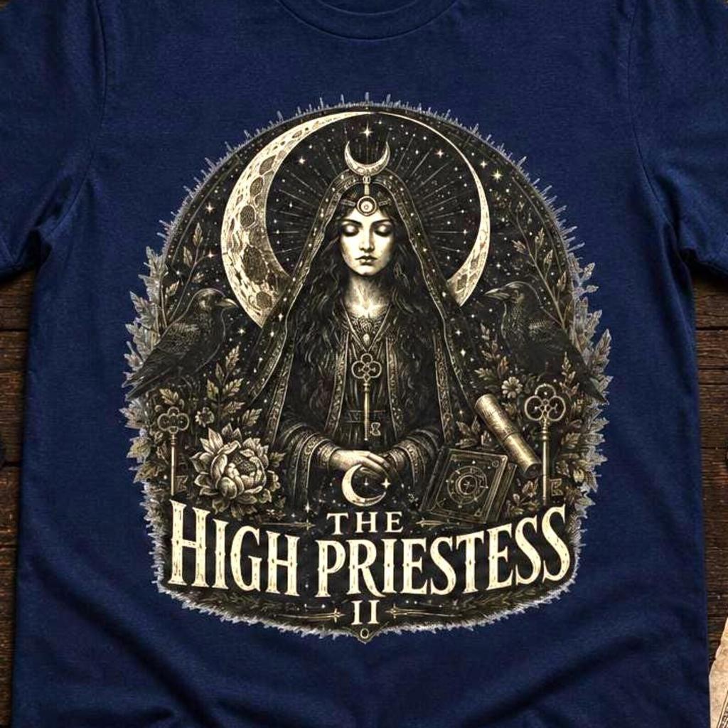 Maglietta Carta del Tarot della Papessa, Maglietta Arcani Maggiori, T-Shirt Dark Academia, Grafica Luna Occulta, Regalo per Lettore di Tarocchi Stregonesco