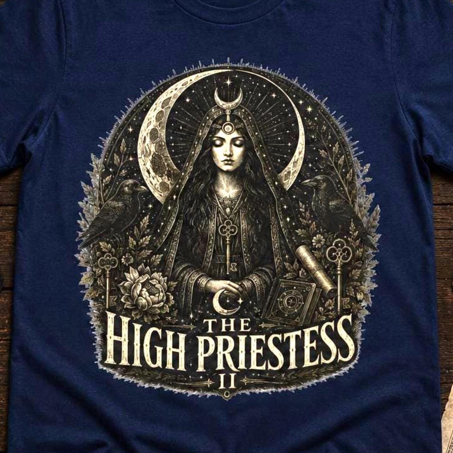 The High Priestess Tarot Card Shirt, Major Arcana Tee, Dark Academia T-Shirt, Occult Moon Graphic, Witchy Tarot Reader Gift 4XL