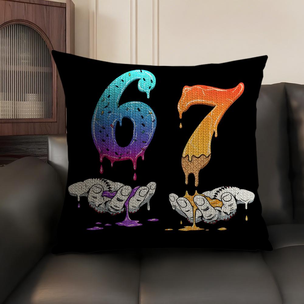 67 Six Seven Cushion Cover Natural Linen Organic Fabric DoubleSided Printing Sofa Home Decor Breathable Environmentally