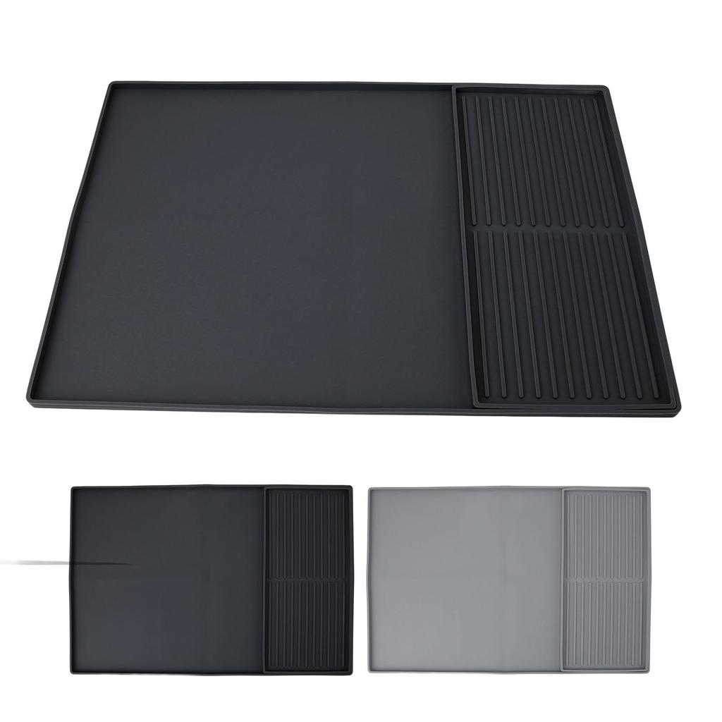 Coffee Machine Bar Mat Heat Insulation Silicone Dual Zone Drying Mat and Drip Tray for Kitchen Count